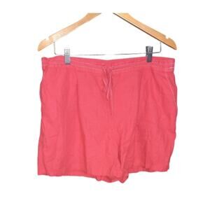 CeCe Womens Red Linen Blend Side Slant Pockets Drawcord Waist  Shorts Size XL